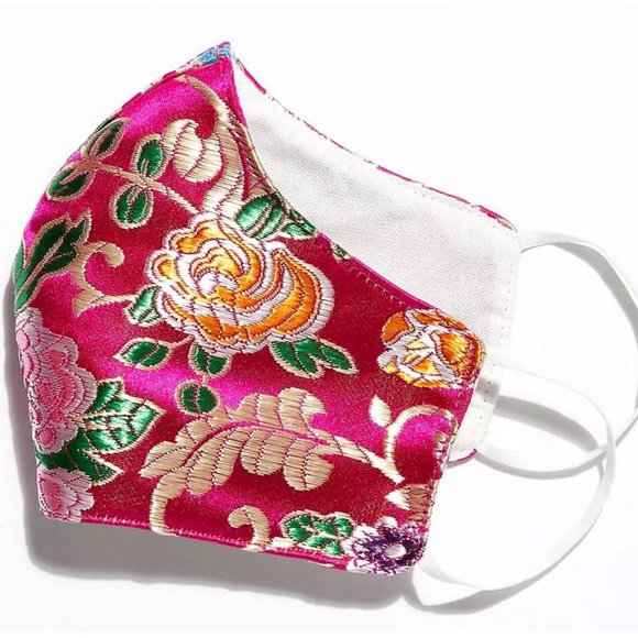 NWT Free People Pink 100% Silk Floral Face Mask - Picture 2 of 4